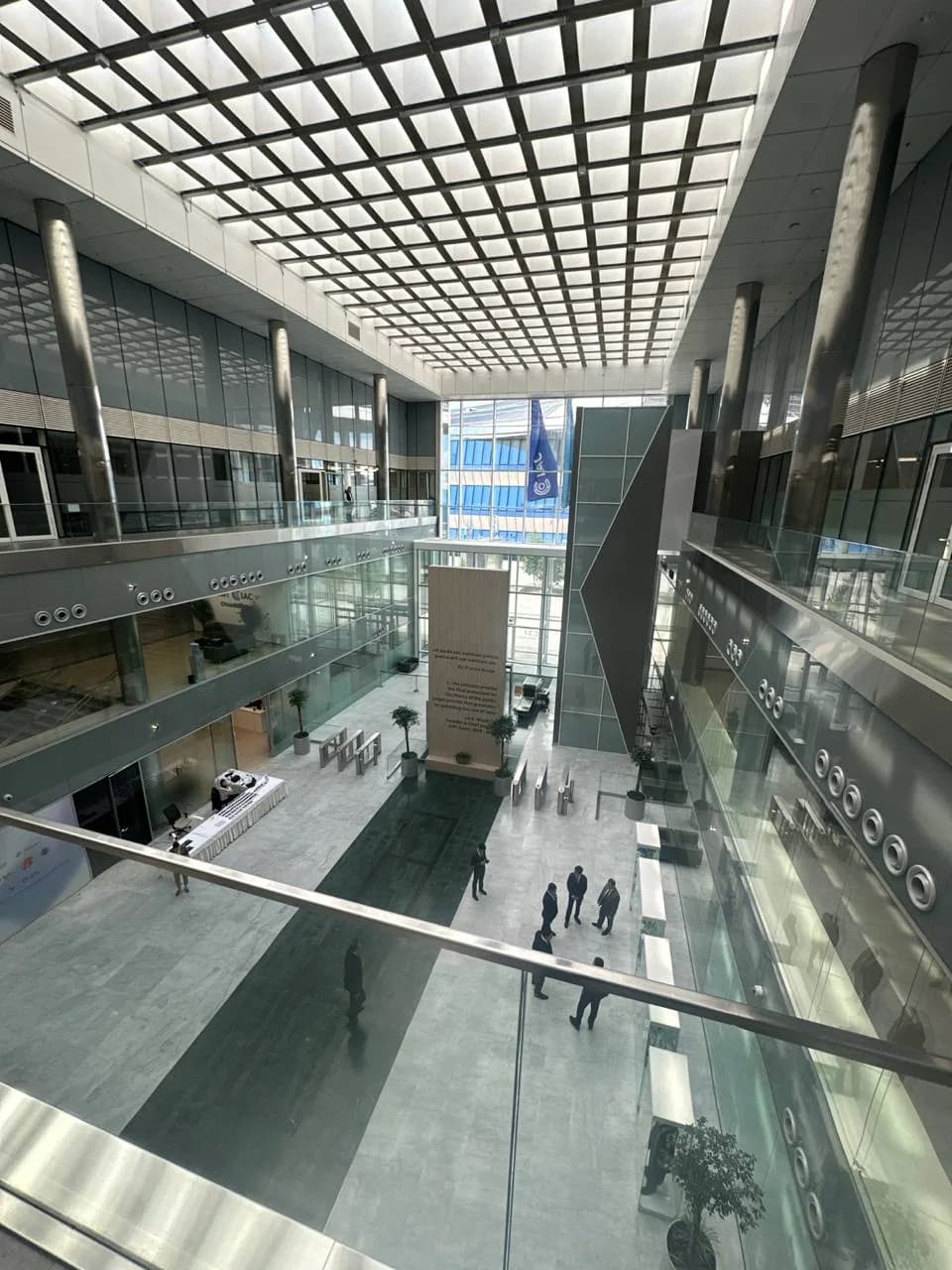 AIFC atrium under a glass roof, seen from above